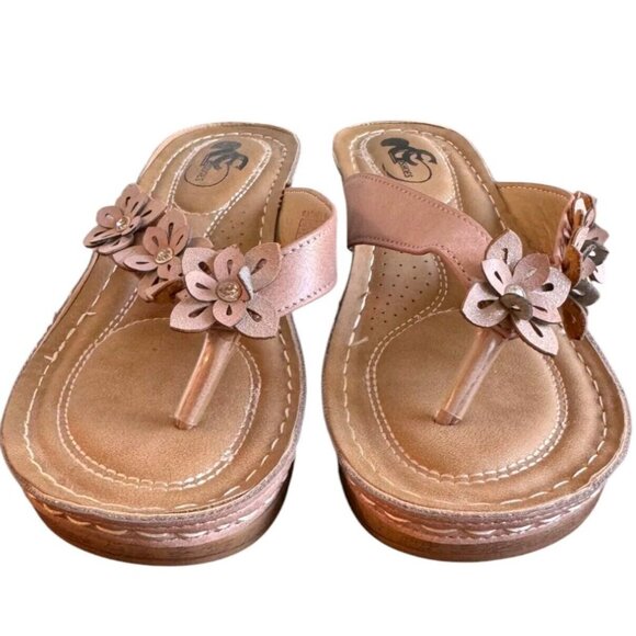 G C Shoes Womens 8 M Rachel Wedge Thong Sandal Comfort Mauve Pink - Picture 7 of 14